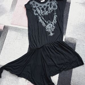 Japan Vivienne Westwood Black Asymmetrical Dress top with Silver Print rare